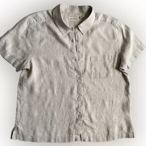 ANN TAYLOR linen Short sleeve button down shirt in tan, size 14